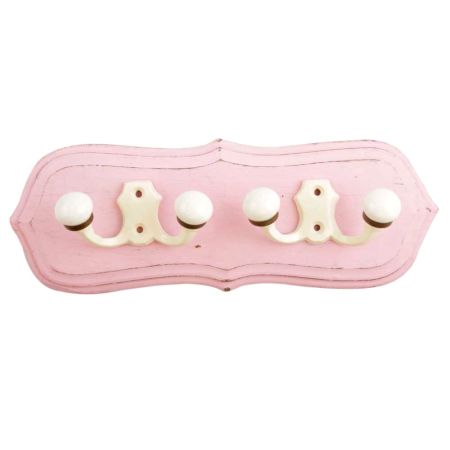 Pink Cream Double Loop Ceramic Iron Wooden Hooks
